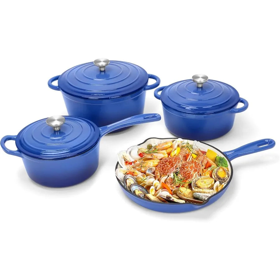 Nonstick Enameled Cast Iron Cookware Set With Lids