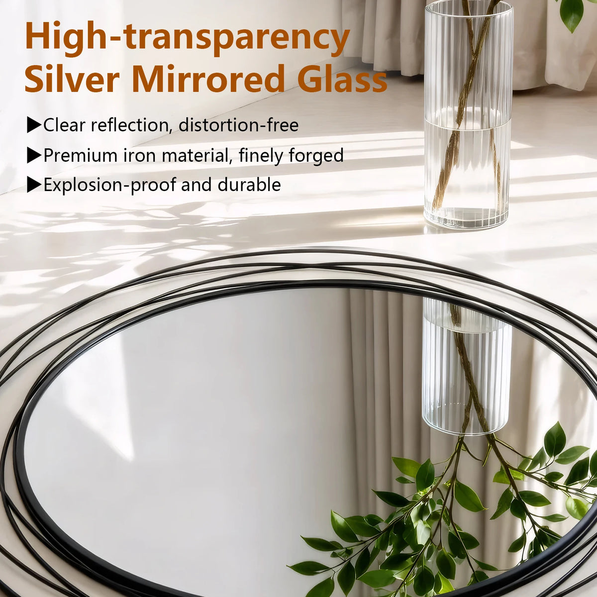 LUVODI Round Decorative Wall Mirror With Iron Wire Frame Modern Accent