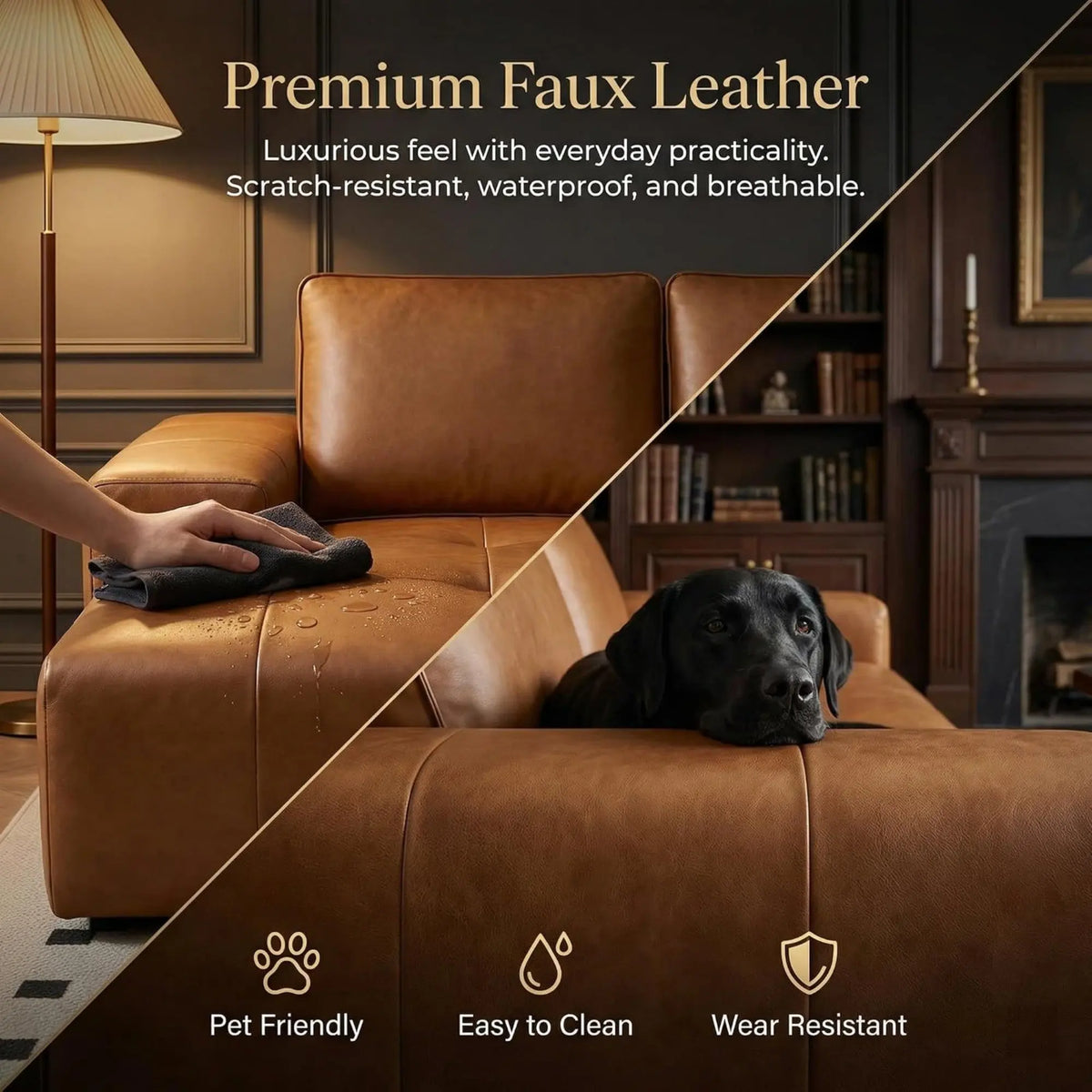 Cloud Sectional Sofa With Chaise And Faux Leather Couch