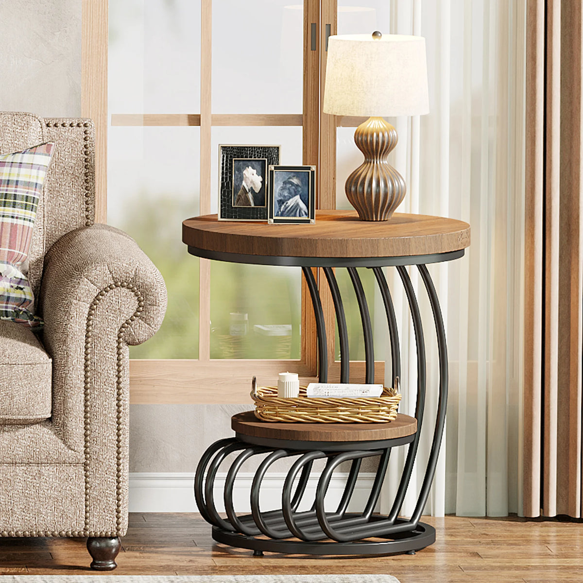 Tribesigns Modern Round End Table With Faux Marble Storage Shelf