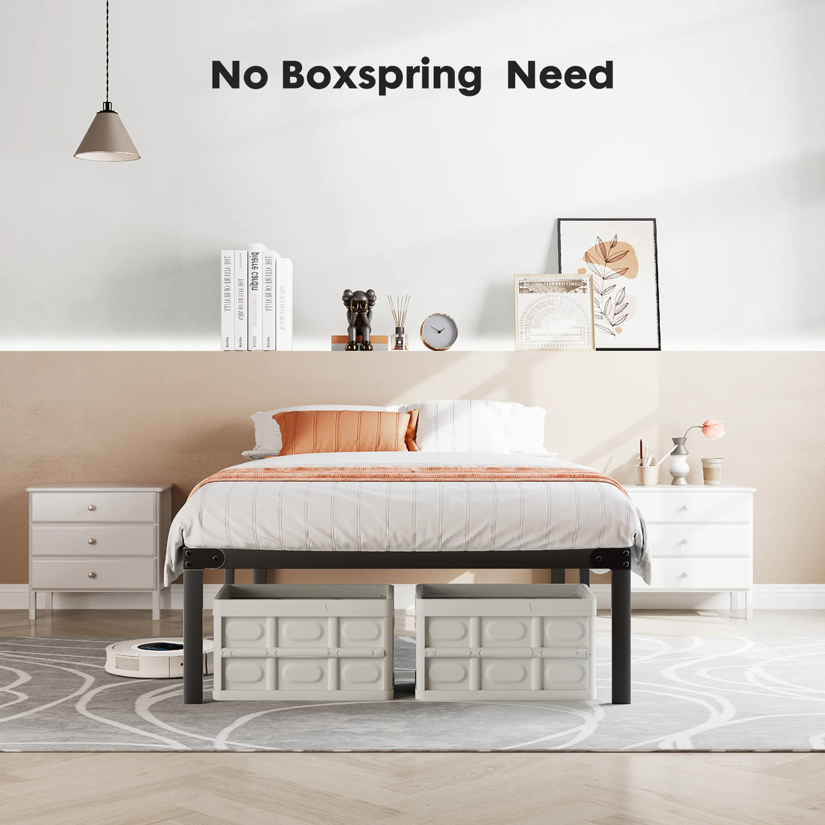 JHK Sturdy Metal Platform Bed Frame With Strong Steel Slats