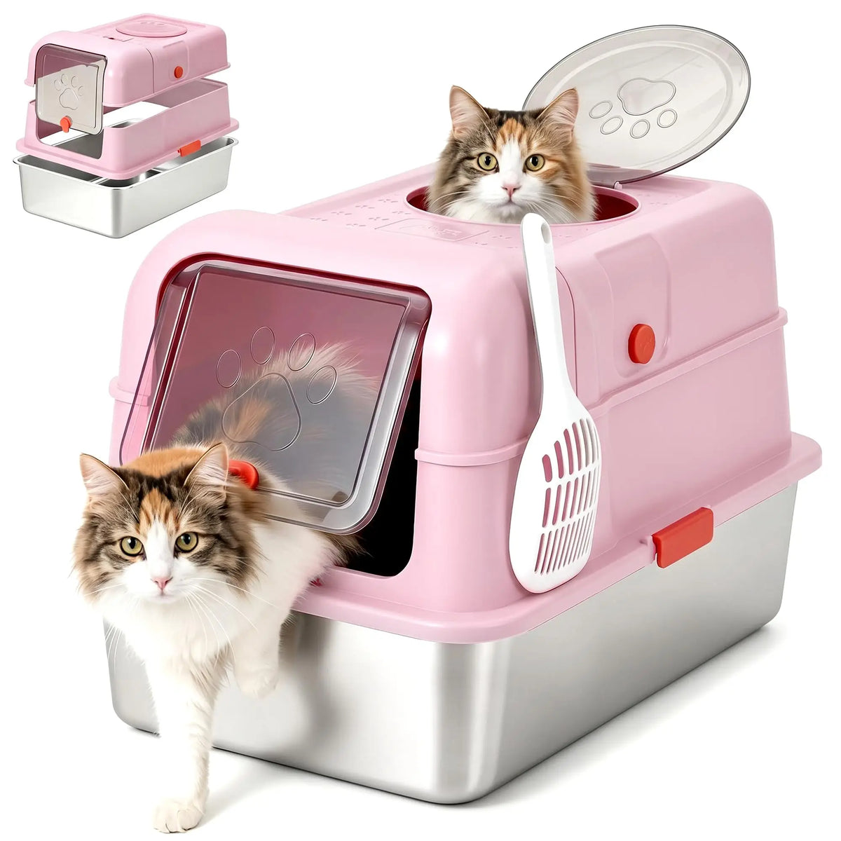 Studyset Enclosed Stainless Steel Dog Proof Cat Litter Box