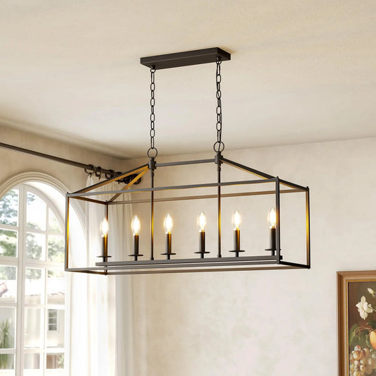 Tribesigns Farmhouse Dining Room Light Fixtures Over Table, 6-Light Kitchen Island Pendant Lighting with Adjustable Chain, Black
