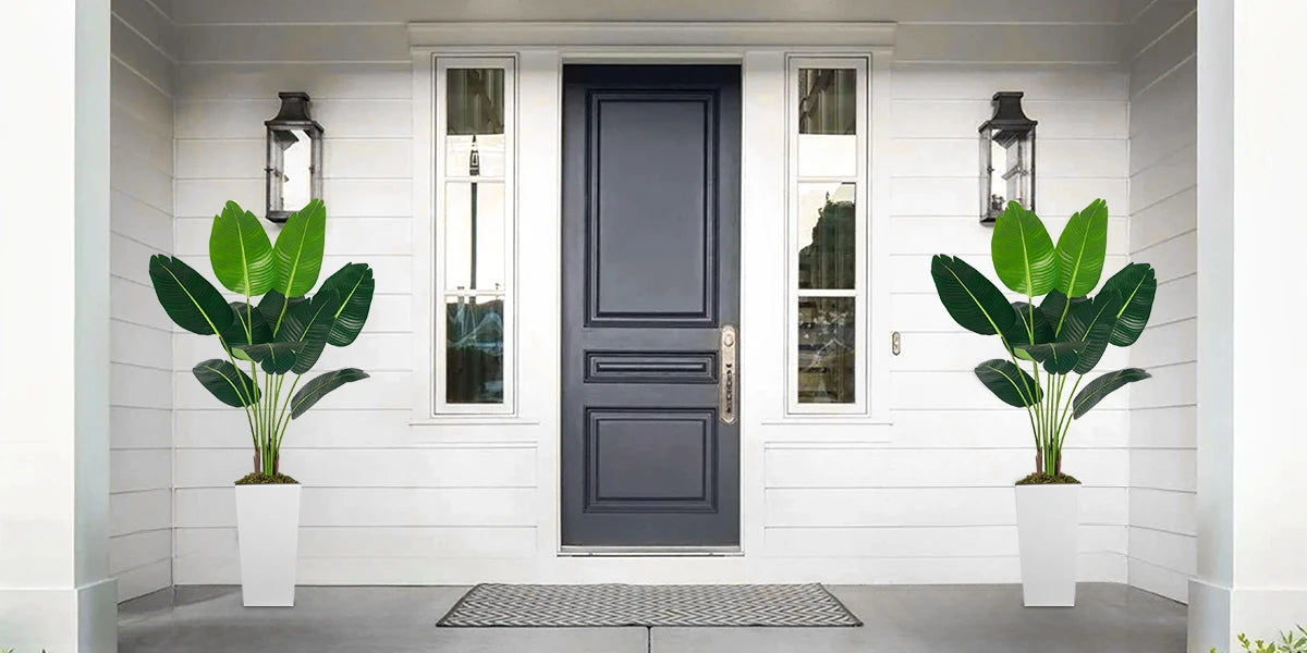 125cm Bird of Paradise Artificial Plant 5FT - Faux Tropical Palm Tree with White Tall Planter - Fake Floor Plant Potted - Artificial Silk Tree for Home Office Living Room Decor Indoor