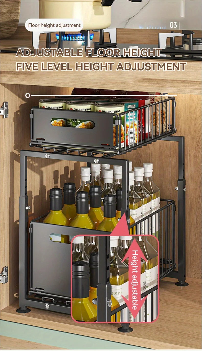 AEHOME 2 Tier Slide Out Cabinet Organizer Heavy Duty Storage Shelf