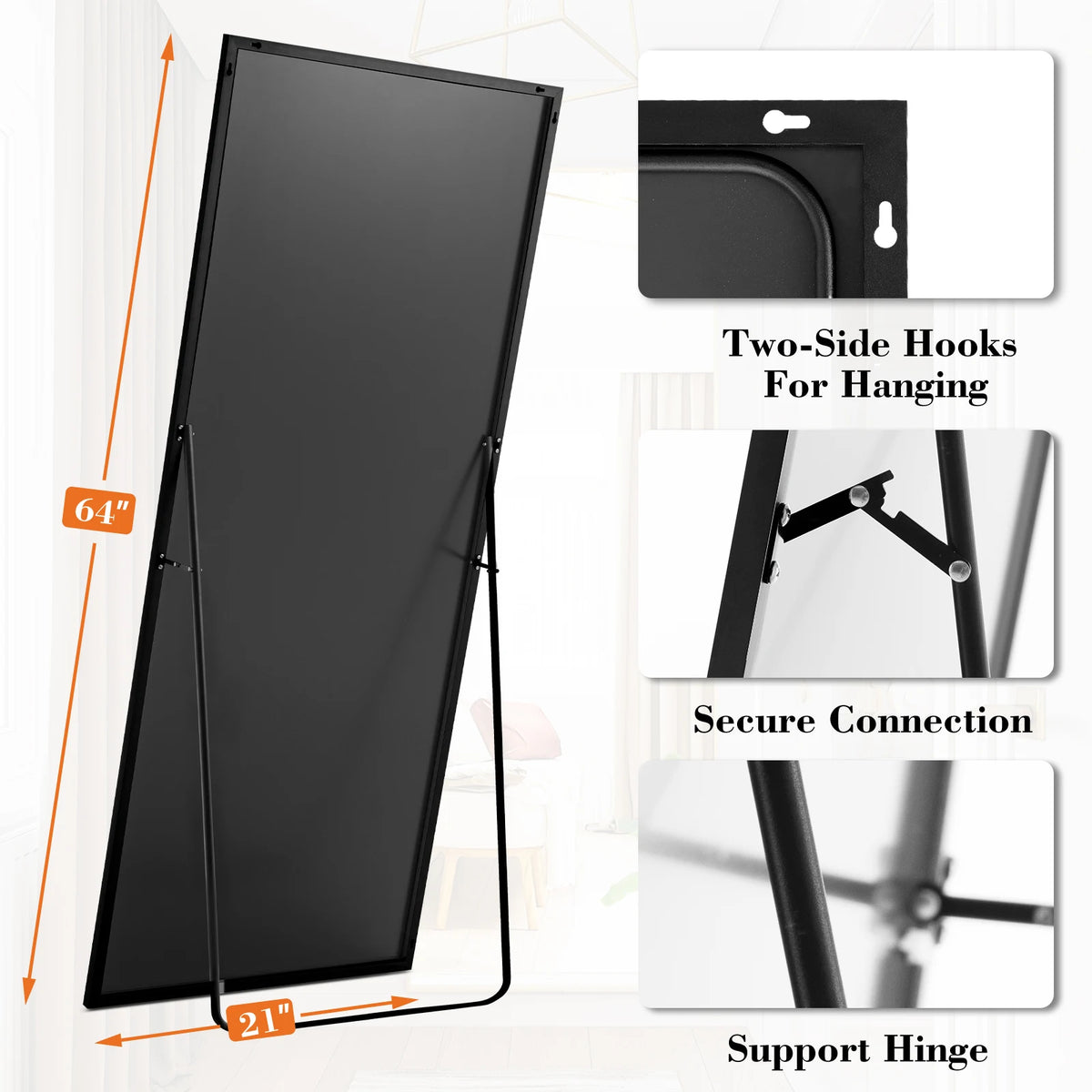 MCQ Modern Aluminum Arched Full Length Wall Mounted Standing Mirror