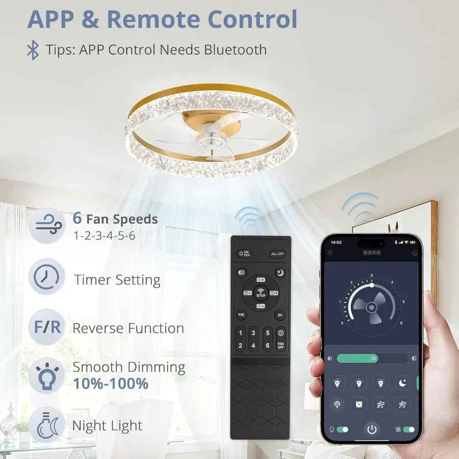 22 Modern Ceiling Fans with Lights and Remote Dimmable Low Profile Ceiling Fan Flush Mount Fan Stepless Color Temperature Chang