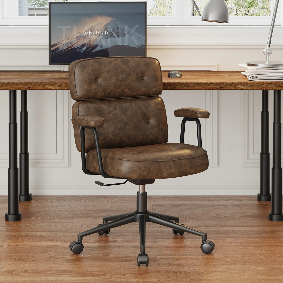 JHK PU Leather Ergonomic Office Computer Desk Chair with Lumbar Support Rolling Swivel Adjustable Height Executive Task Armrests