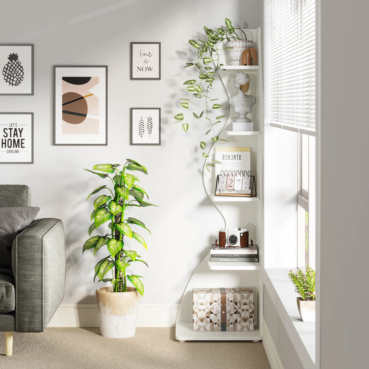 Tribesigns Modern Corner Shelf Bookcase Storage Rack