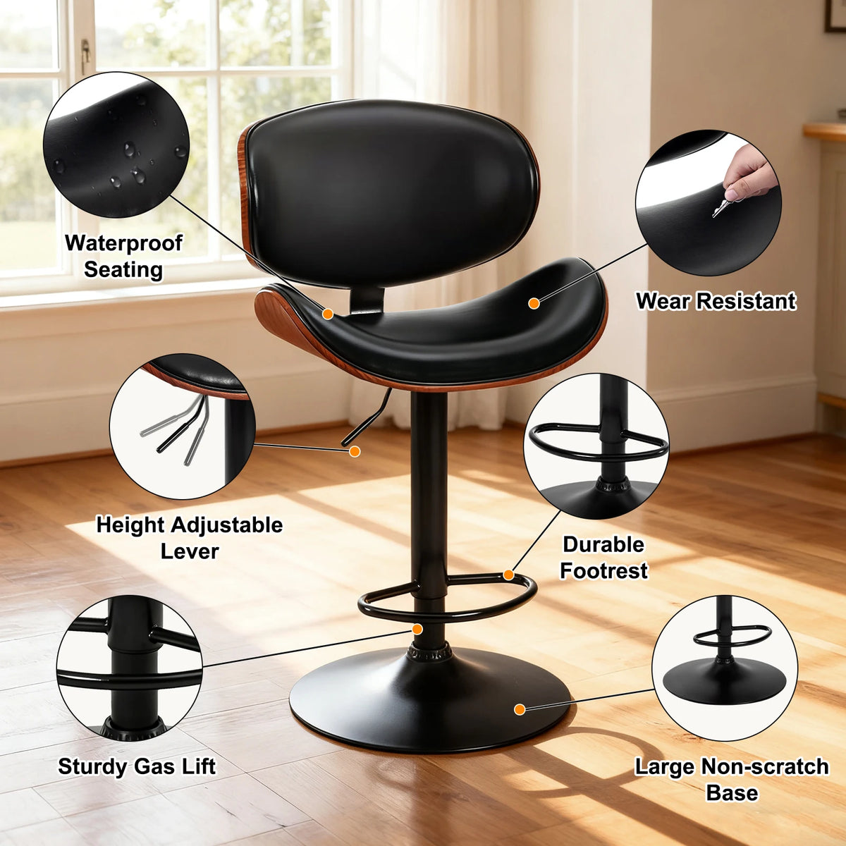 MCQ Set Of Two Counter Height Swivel Office Chair With Footrest