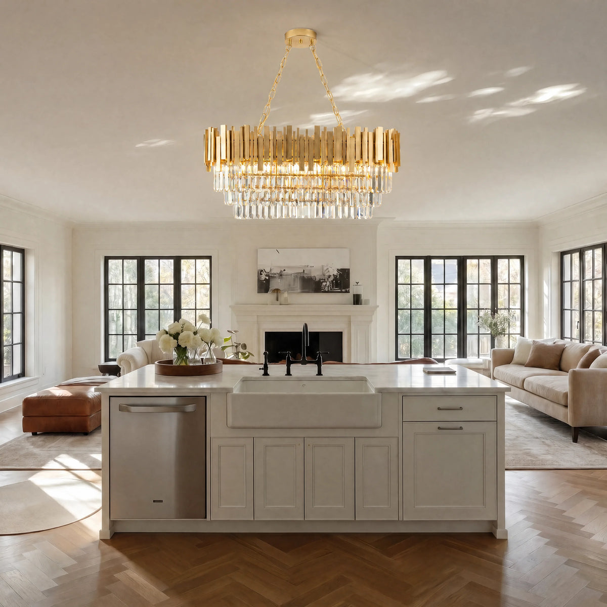 Modern Luxury Crystal Chandelier, Gold Crystal Chandelier, 3-Layer Raindrop Chandelier, Lighting Fixtures, Dining Room, Table, F