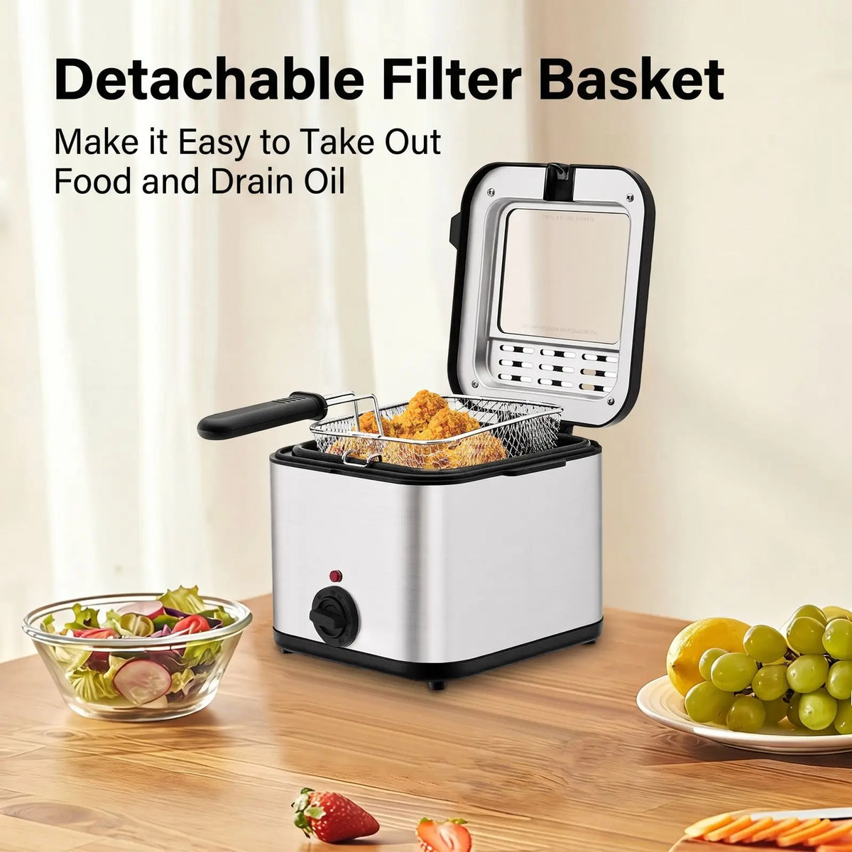 1000W Electric Deep Fryer With Adjustable Temperature And Frying Basket