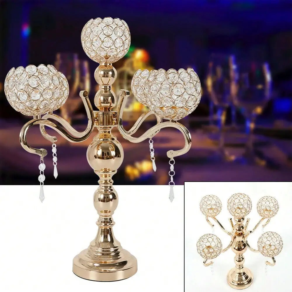 Crystal Five Arm Tabletop Candelabra For Weddings And Home Decor