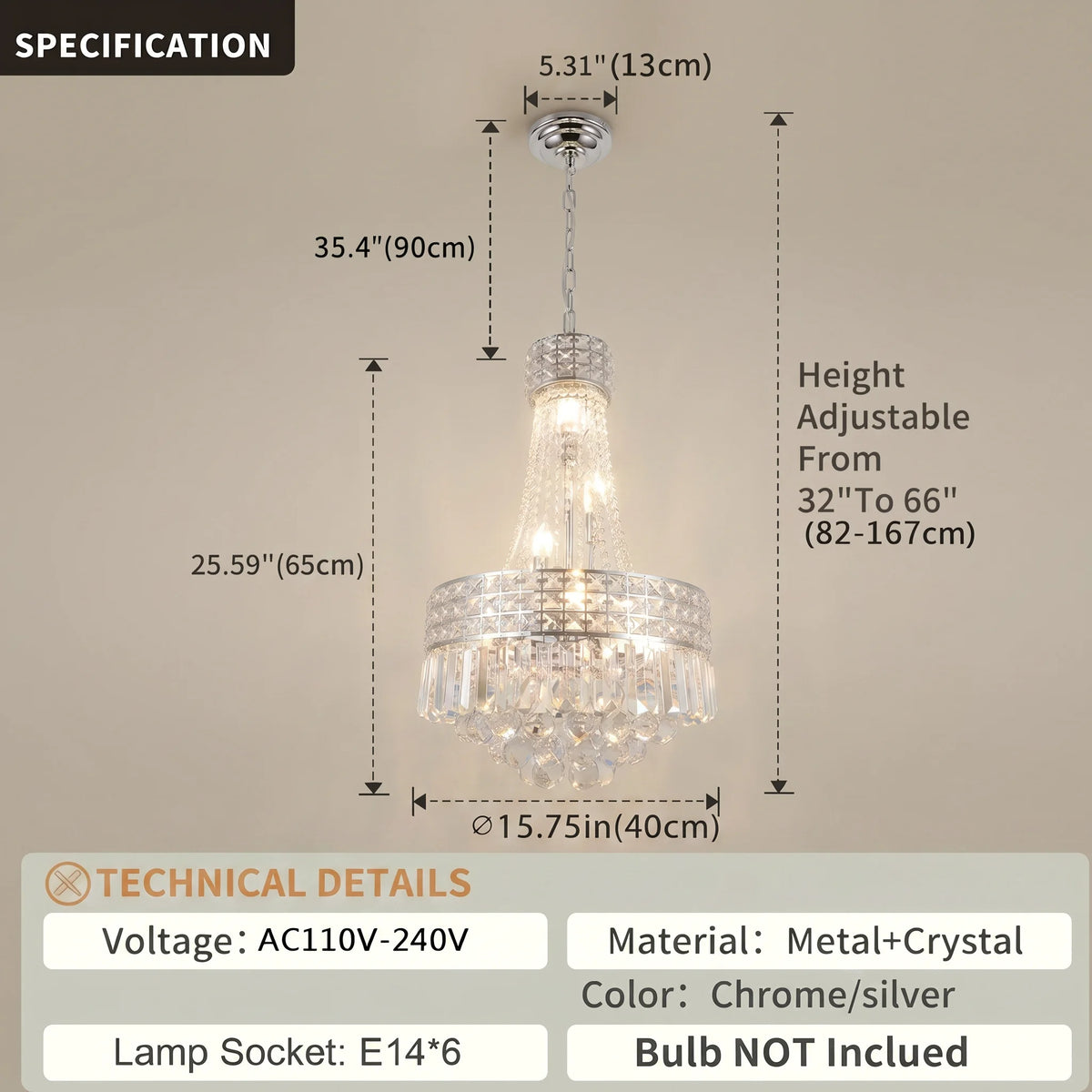 Modern Round Crystal Dimmable Chandelier For Dining Room Lighting
