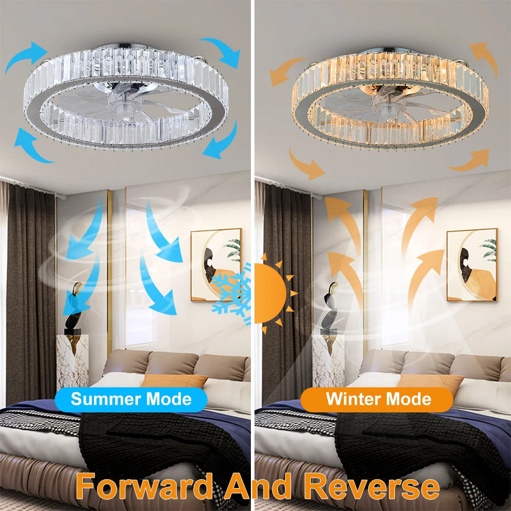 GreeLustr Led Ceiling Fan Lamp With Remote Control Living Room Lighting Crystal Chandeliers Decoration Home Luxury Hanging Light