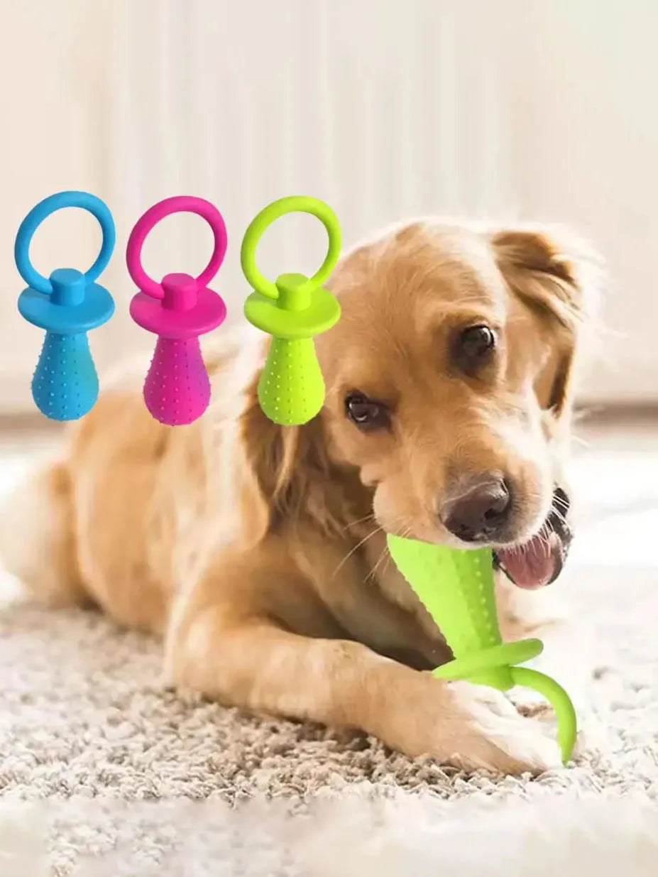 Squeaky Bell TPR Dog Pacifier Toy, Safe Non-Toxic Durable Teething Chew, Gum-Friendly Calming Soothing Dental Cleaning for Puppy Teething Period Daily Play Home Alone Puppies Small Medium Dogs Pet Squeaky Molar Chew Accessory