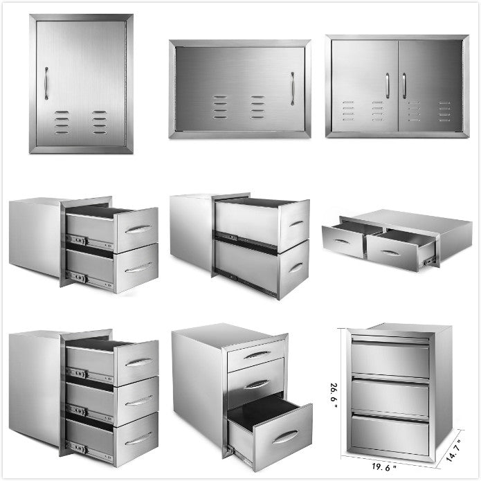SucceBuy Stainless Steel Outdoor Kitchen Double Drawer Storage