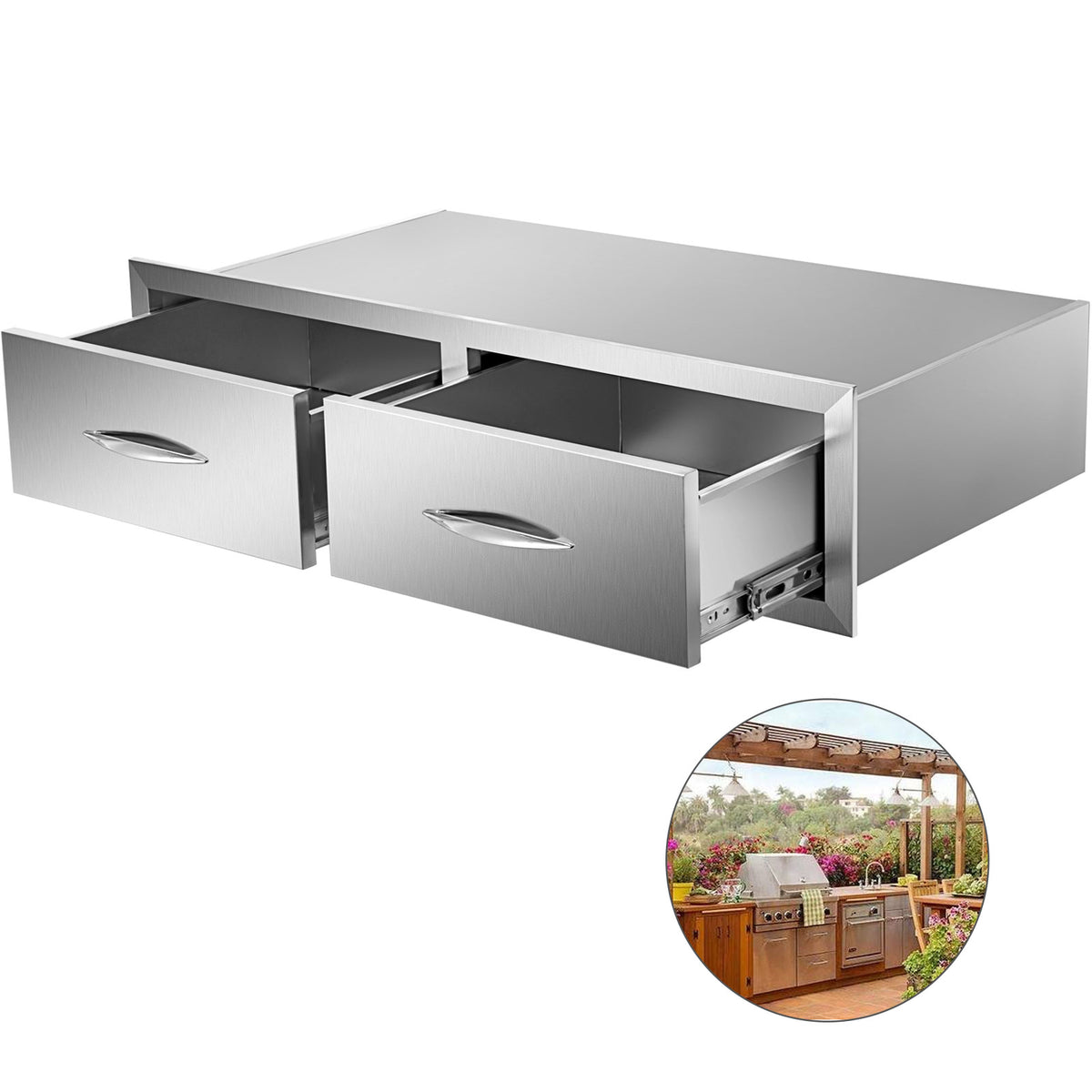 SucceBuy Stainless Steel Outdoor Kitchen Double Drawer Storage