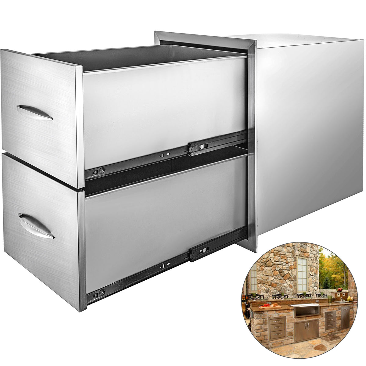 SucceBuy Stainless Steel Outdoor Kitchen Double Drawer Storage