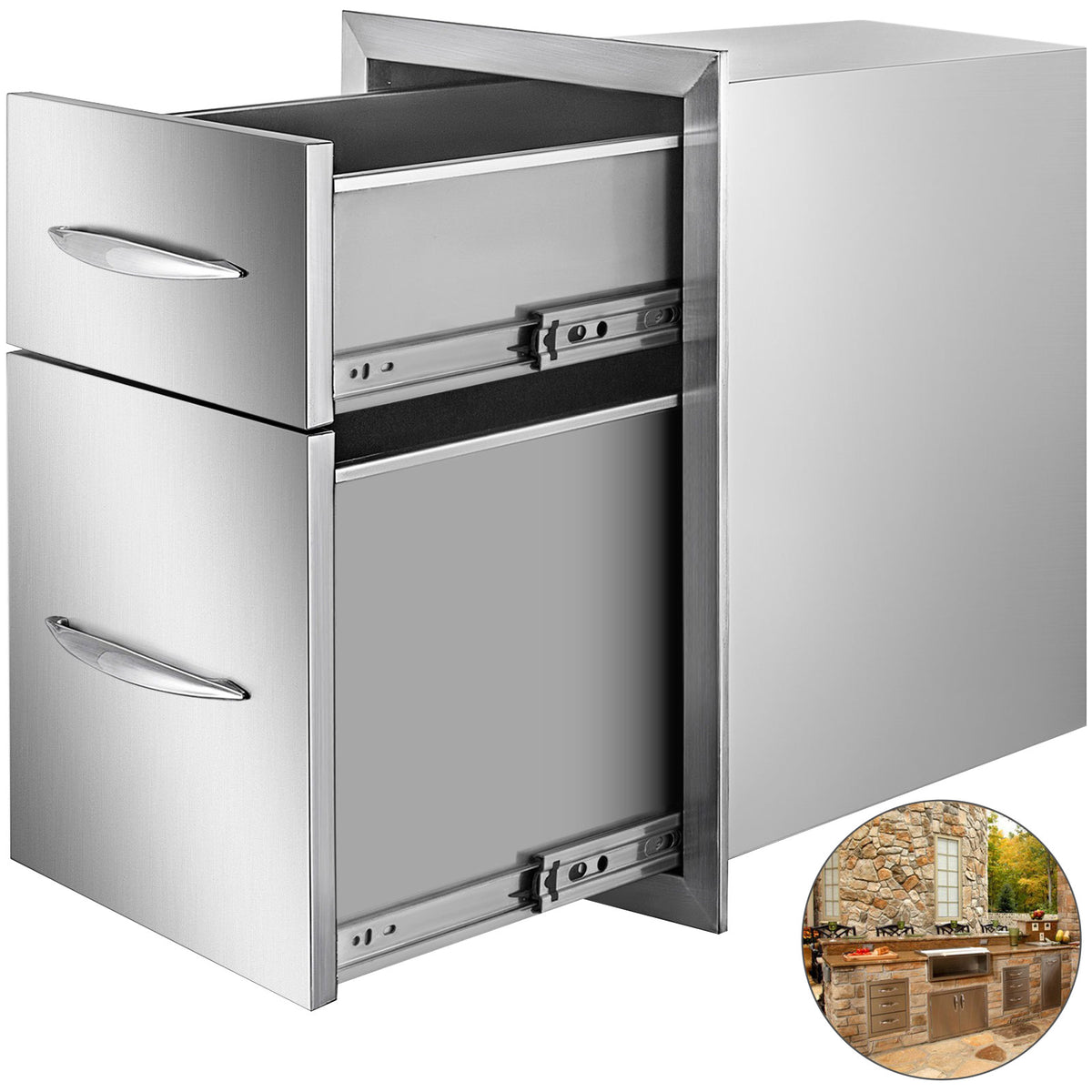SucceBuy Stainless Steel Outdoor Kitchen Double Drawer Storage