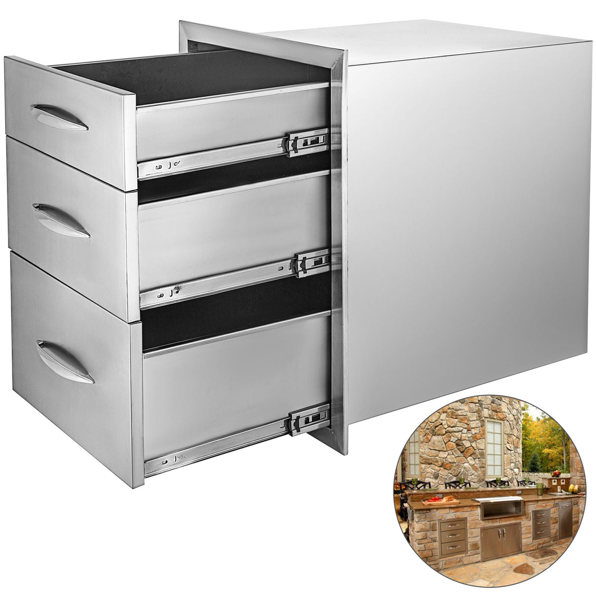 SucceBuy Stainless Steel Outdoor Kitchen Double Drawer Storage