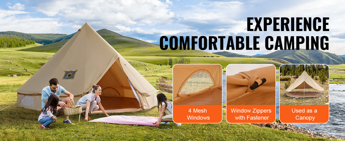SucceBuy Canvas Bell Tent For Outdoor Camping With Breathable Fabric