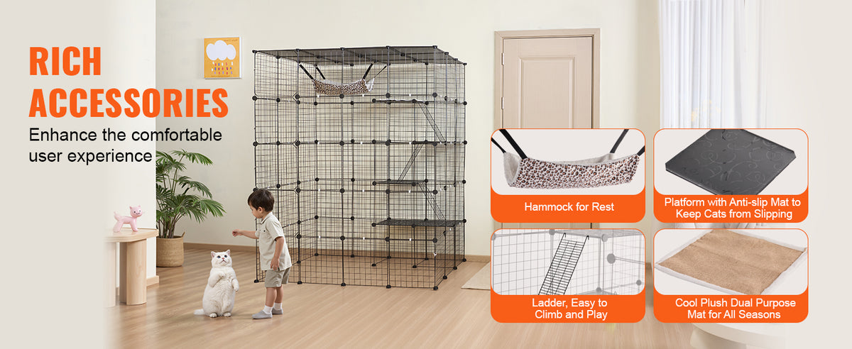SucceBuy Large Cat Cage Detachable Metal Wire Cat Enclosure with Front Doors Hammock Ramp ladders Crate Exercise Place for Cat
