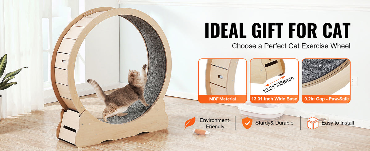 SucceBuy Wooden Cat Exercise Wheel Indoor Running Treadmill