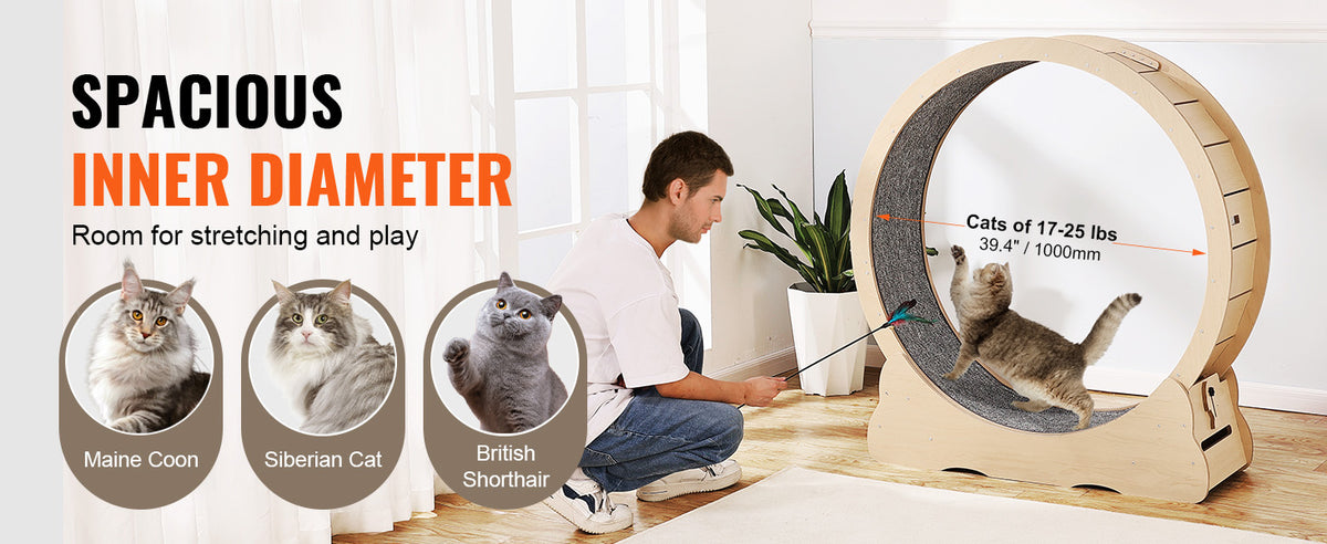 SucceBuy Wooden Cat Exercise Wheel Indoor Running Treadmill