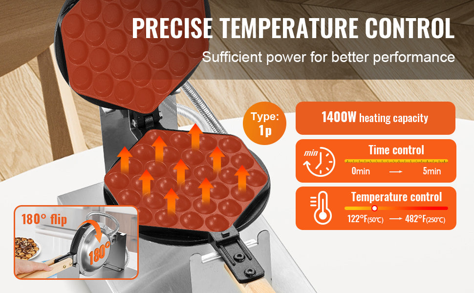 SucceBuy Commercial Bubble Waffle Maker With Nonstick Rotatable Plates