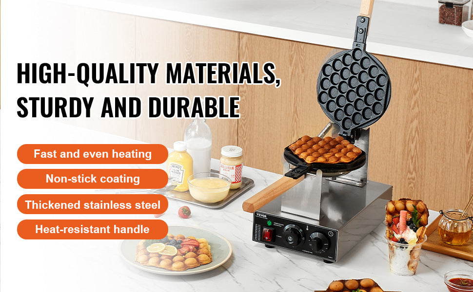 SucceBuy Commercial Bubble Waffle Maker With Nonstick Rotatable Plates