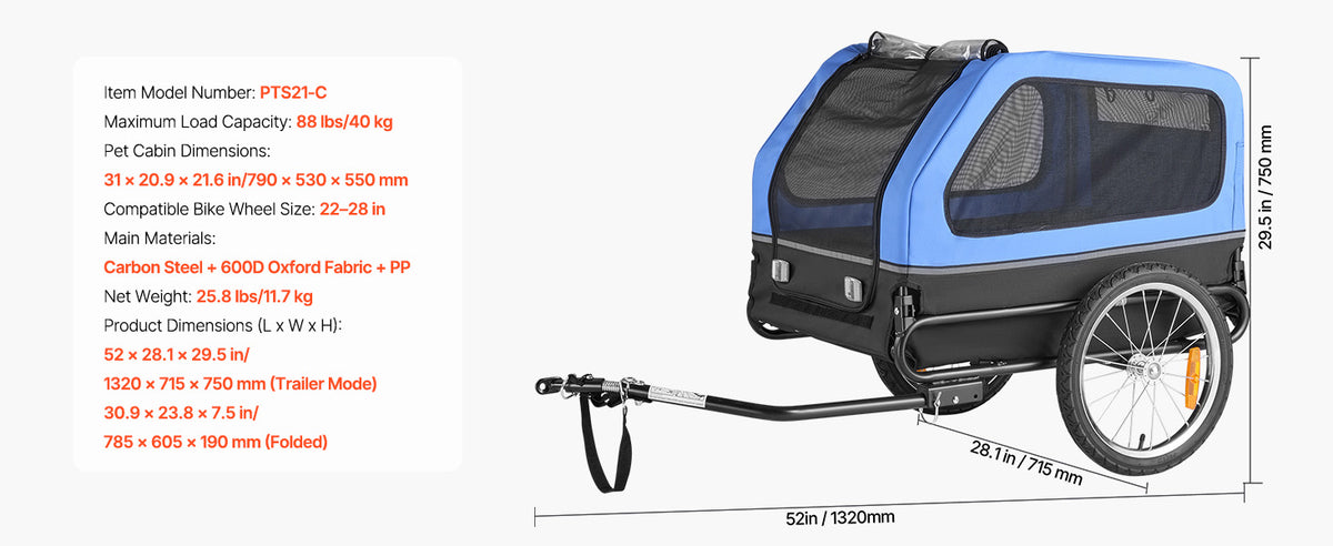 SucceBuy Dog Bike Trailer With Quick Release Wheel Flag