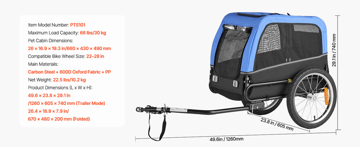 SucceBuy Dog Bike Trailer With Quick Release Wheel Flag