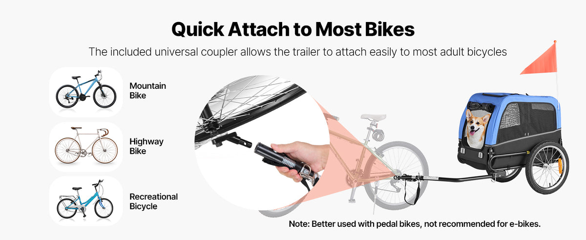SucceBuy Dog Bike Trailer With Quick Release Wheel Flag