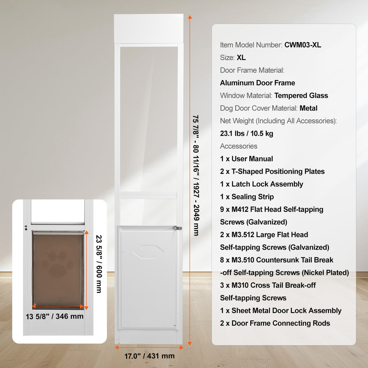 VEVOR Adjustable Sliding Glass Door Pet Door With Aluminum Frame