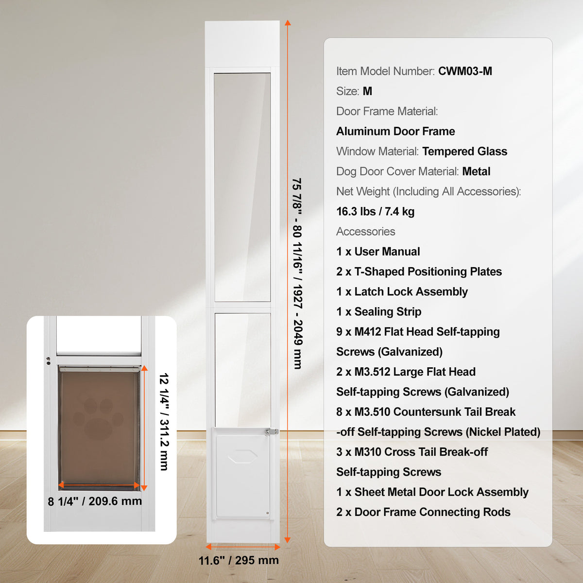VEVOR Adjustable Sliding Glass Door Pet Door With Aluminum Frame