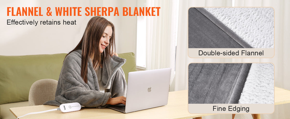 SucceBuy Electric Heated Blanket With Sherpa Flannel And Timer