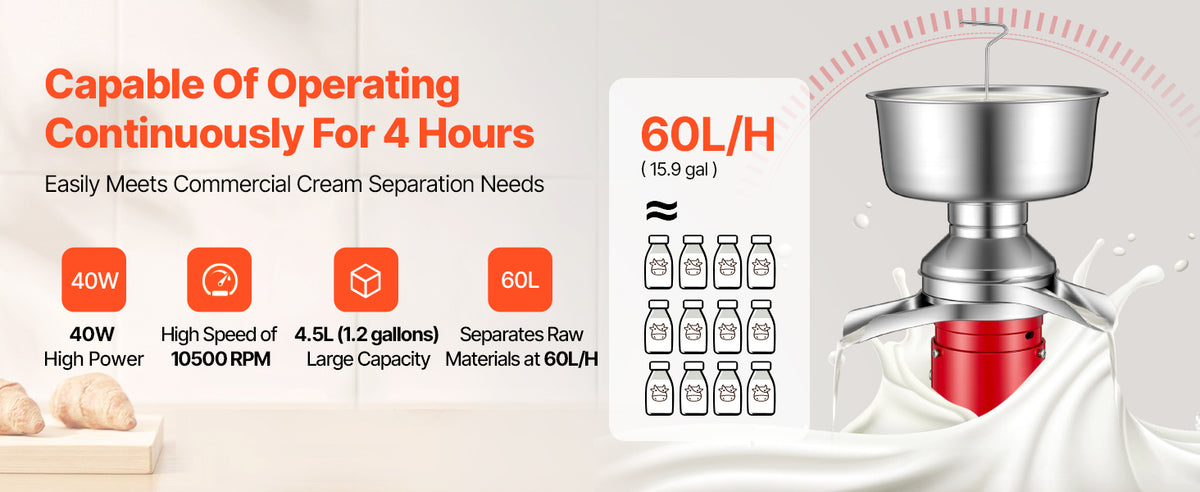 SucceBuy Electric Milk Cream Separator Machine Stainless Steel