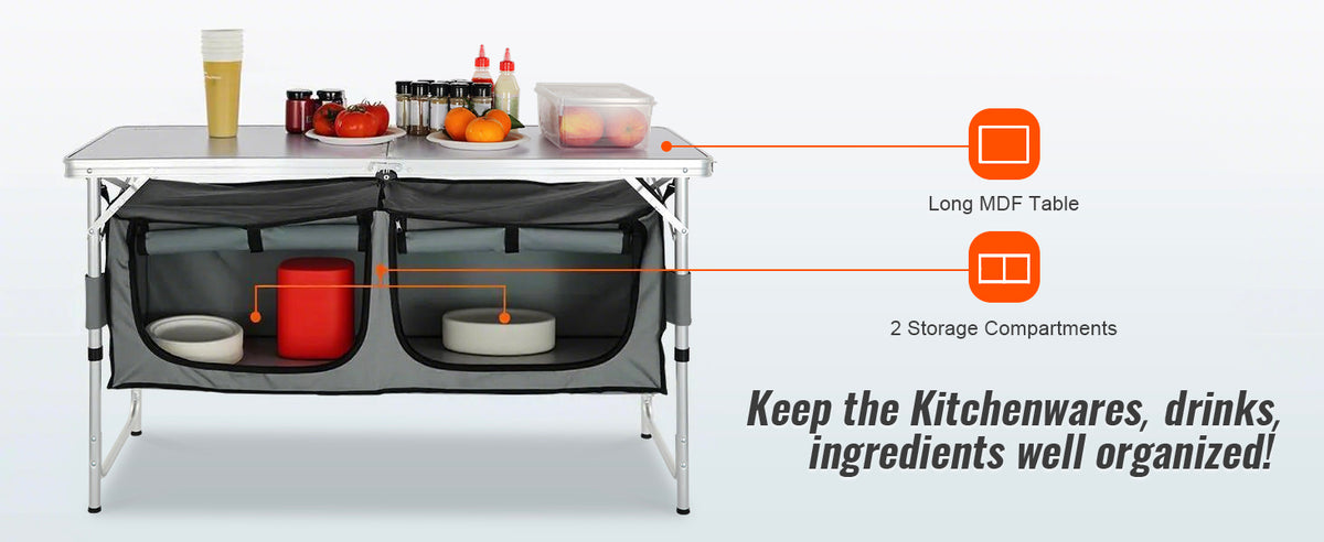 SucceBuy Folding Camping Kitchen Table For Outdoor Cooking