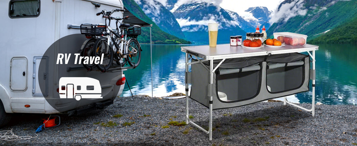 SucceBuy Folding Camping Kitchen Table For Outdoor Cooking