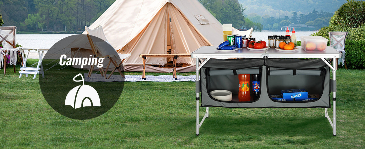 SucceBuy Folding Camping Kitchen Table For Outdoor Cooking