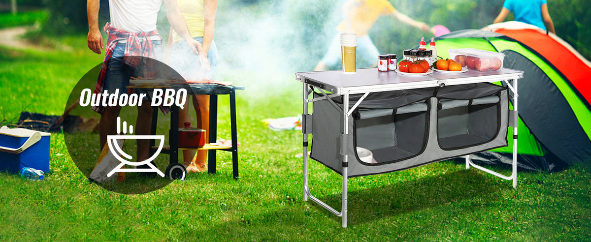 SucceBuy Folding Camping Kitchen Table For Outdoor Cooking