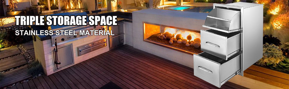 SucceBuy Stainless Steel Outdoor Kitchen Double Drawer Storage