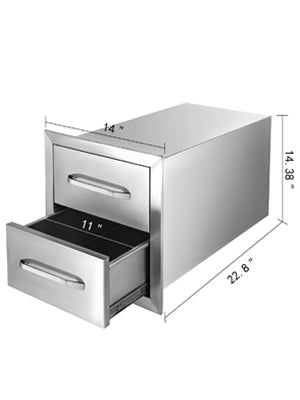 SucceBuy Stainless Steel Outdoor Kitchen Double Drawer Storage