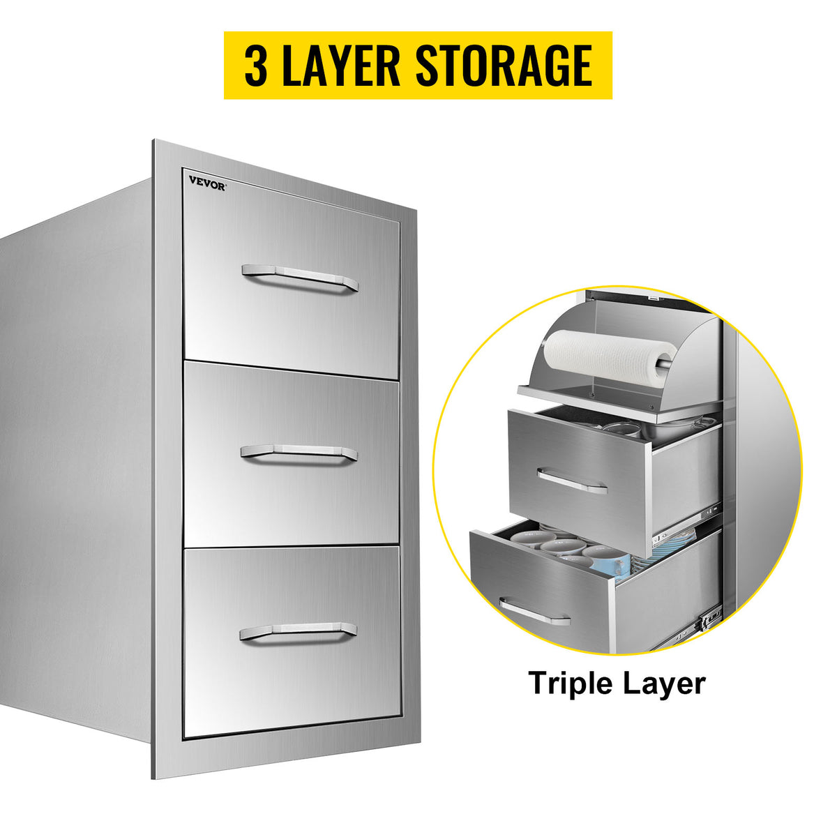 SucceBuy Stainless Steel Outdoor Kitchen Double Drawer Storage