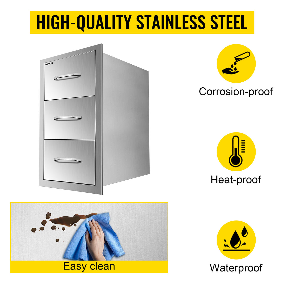 SucceBuy Stainless Steel Outdoor Kitchen Double Drawer Storage