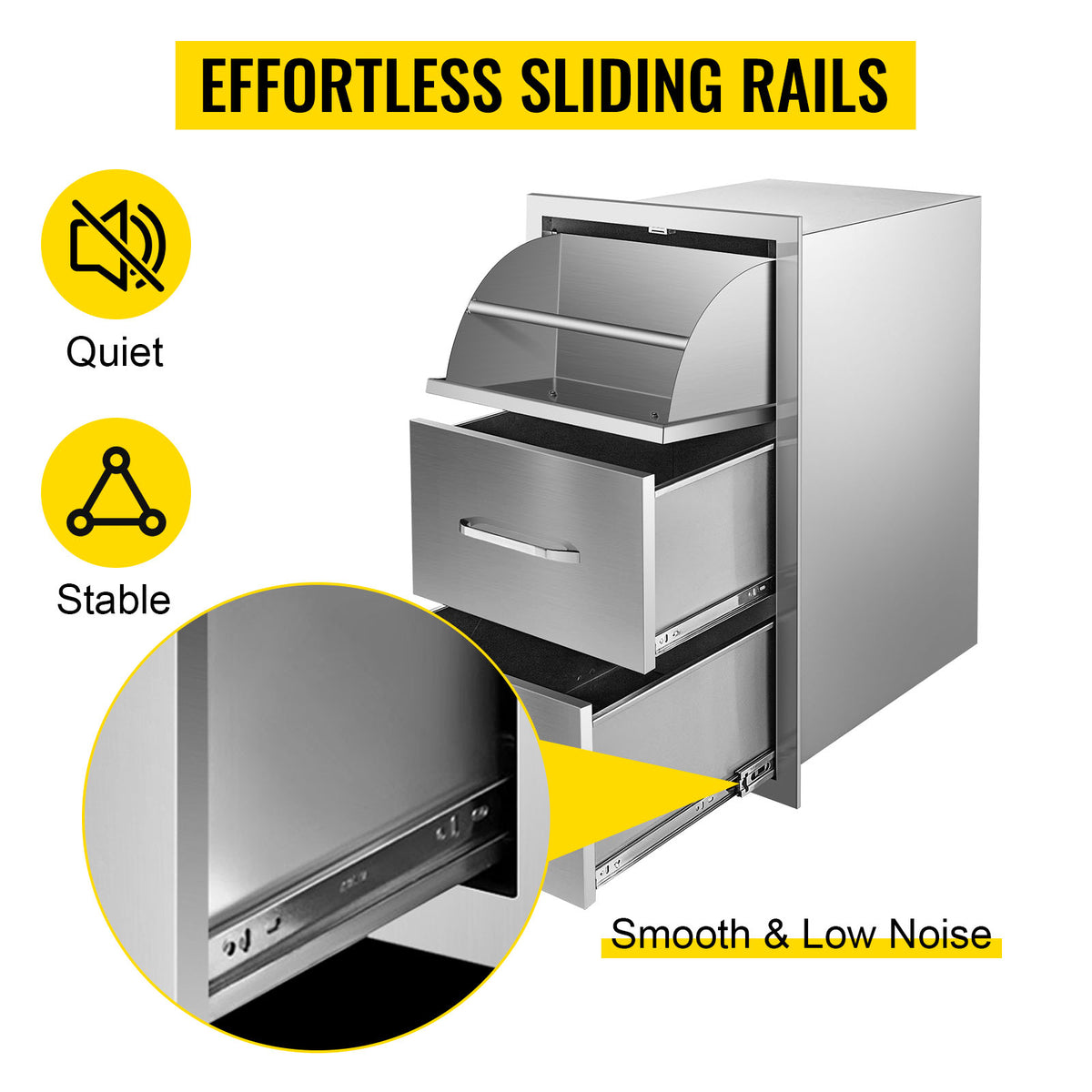 SucceBuy Stainless Steel Outdoor Kitchen Double Drawer Storage