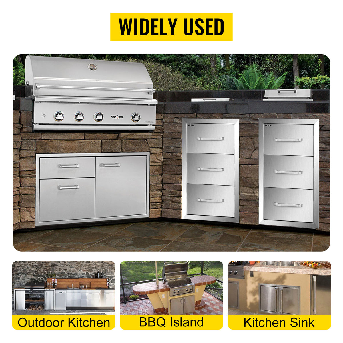 SucceBuy Stainless Steel Outdoor Kitchen Double Drawer Storage