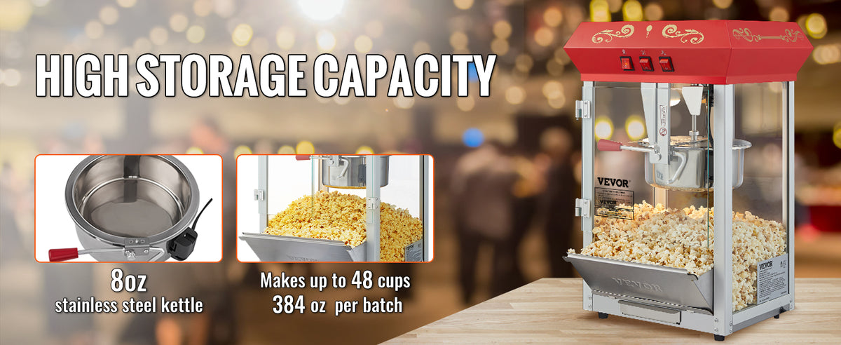 SucceBuy Popcorn Maker Popcorn Popper Machine 8 Oz 12 Oz Kettle Makes 48 or 80 Cups per Batch Countertop Popcorn Maker
