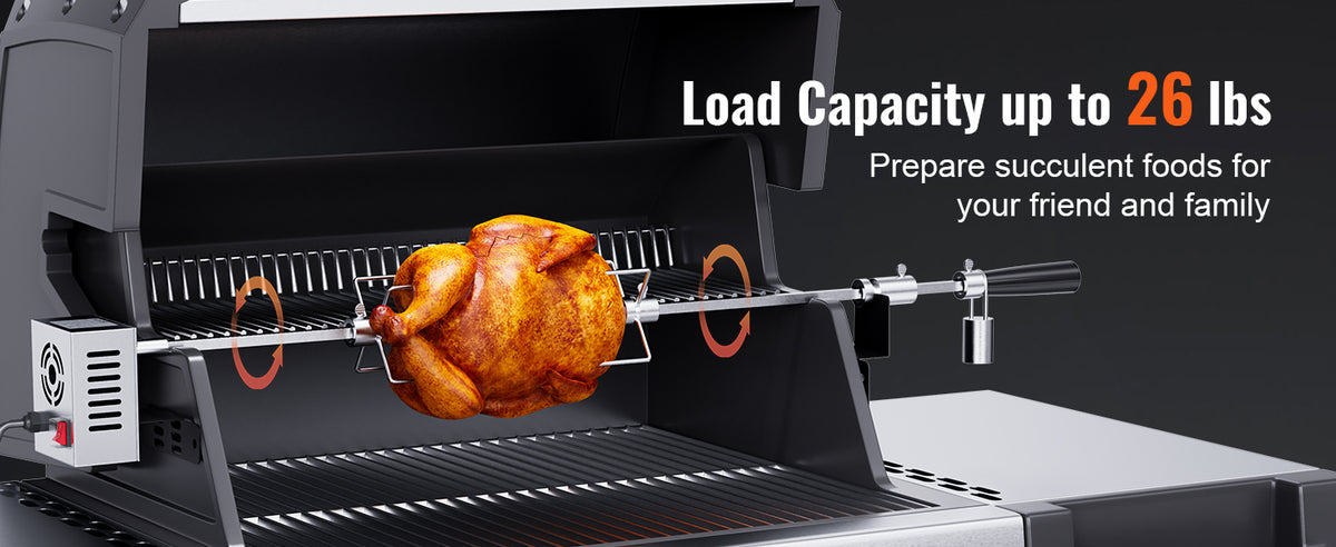 SucceBuy 39-56inch Universal Grill Rotisserie Kit for Grills Electric BBQ Grill w/Motor Stainless Steel Automatic Grilling Kit